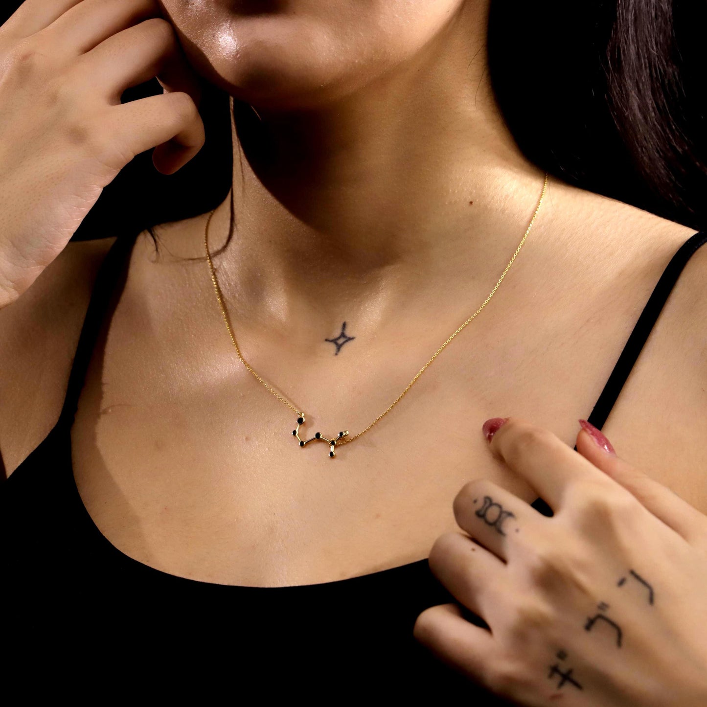 Enamel Gold Zodiac Constellation Necklace, 925 Sterling Silver Astrology Jewelry