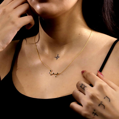 Enamel Gold Zodiac Constellation Necklace, 925 Sterling Silver Astrology Jewelry