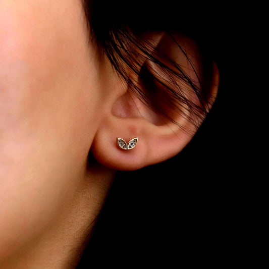 Sterling Silver Fish Tail Stud Earrings, Pave Cz Diamond, Minimalist Ocean Jewelry