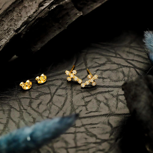 Sterling Silver CZ Diamond Cross Stud Earring, Micro Pave Minimalist Jewelry