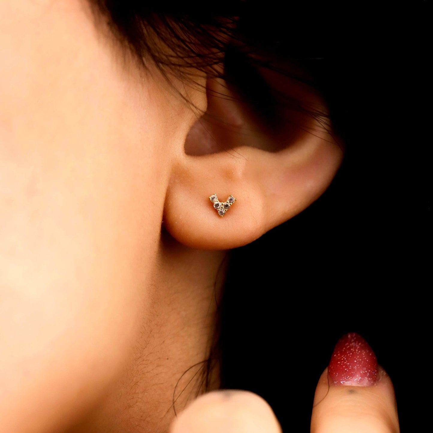 Gold V-Shape Triangle Stud Earrings, Micro Pave Sterling Silver Geometric Earring