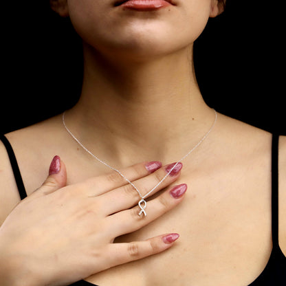 Sterling Silver CZ Ribbon Necklace, Breast Cancer Awareness Pendant