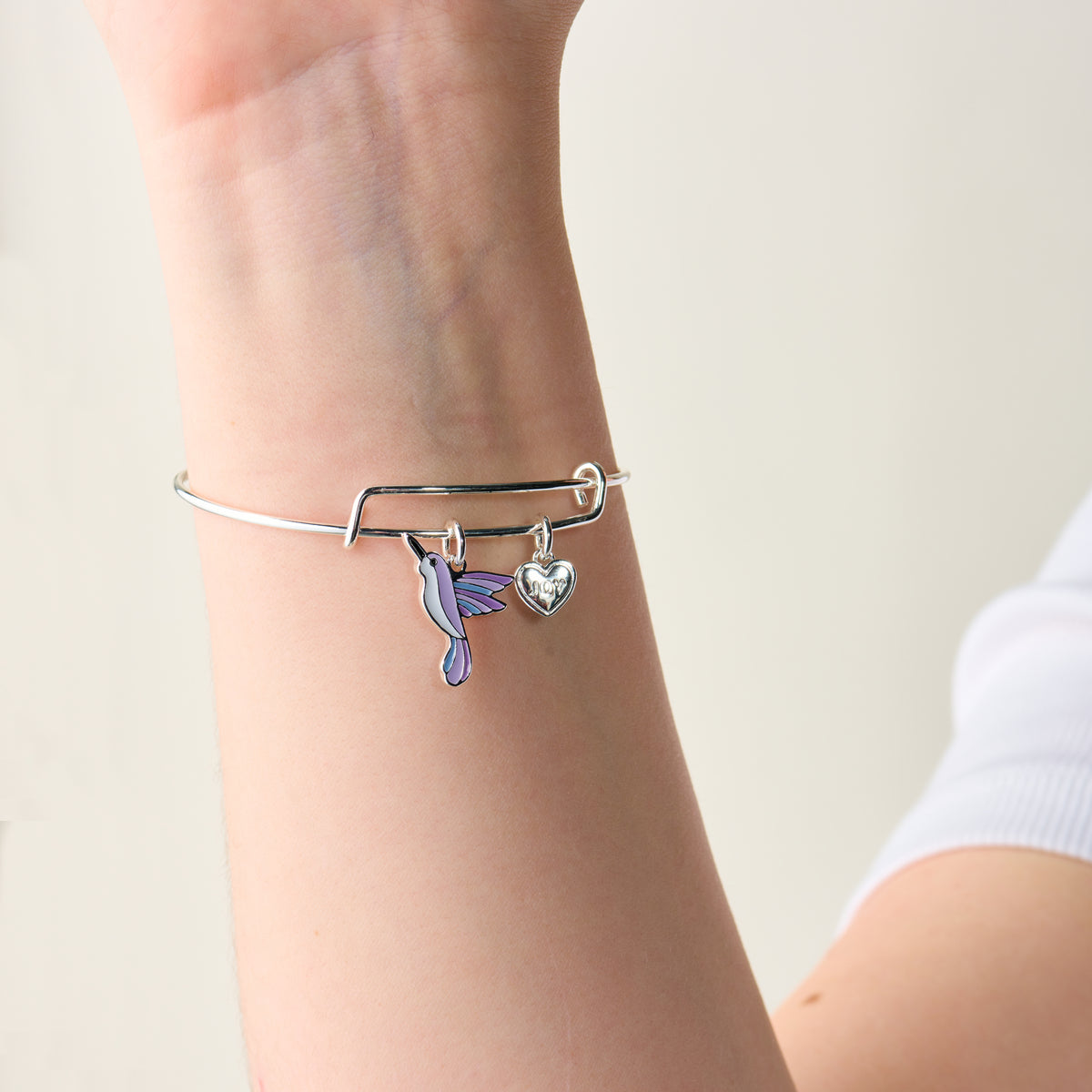 'Joy' Hummingbird Duo Charm Bangle Bracelet