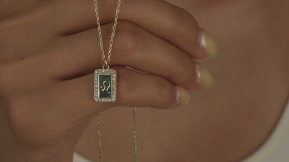 Elegant Personalized Initial Zodiac Engraving Necklace on Tag Pendant in Sterling Silver